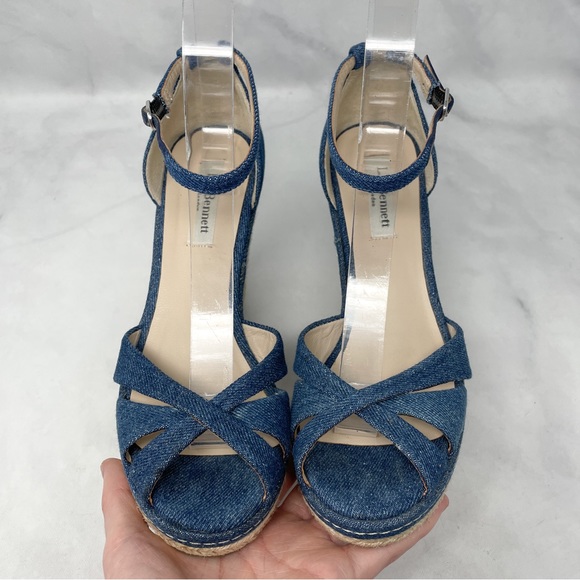 L.K. Bennett Litya Denim Jean Platform Espadrille Wedge Sandal Heels Bohemian 38 - Picture 6 of 13